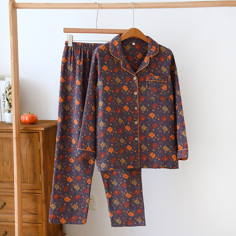 Factory direct sales of teddy bear color woven lapel set long sleeved home clothing