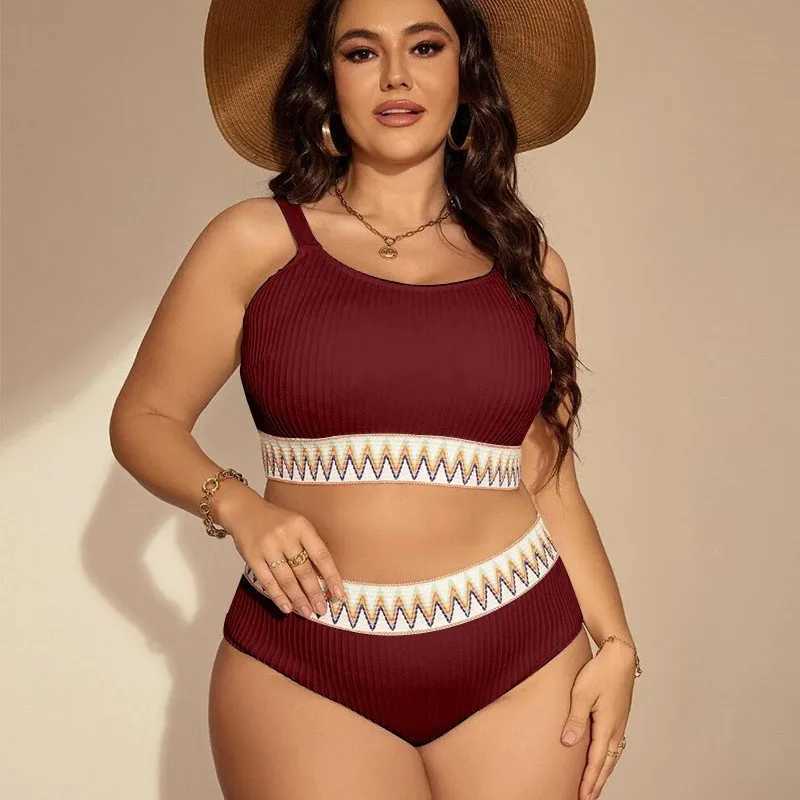 Plus Size Bikini Set Sexy Swimwear Women 2024 High Waist Two-Piece Swimsuit Woman Beachwear Bathing Suit Biquini Monokini XJ250624