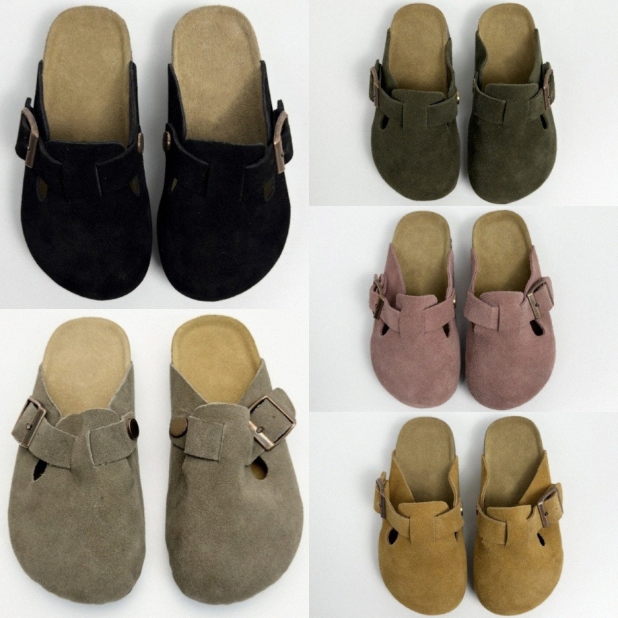 Kids Slippers Boys Girls Designer Sandals Toddlers Children Youth Leather Outdoor Breathable Cork Sandal Black Pink Grey Olive Slipper eur 25-35 x8ka#