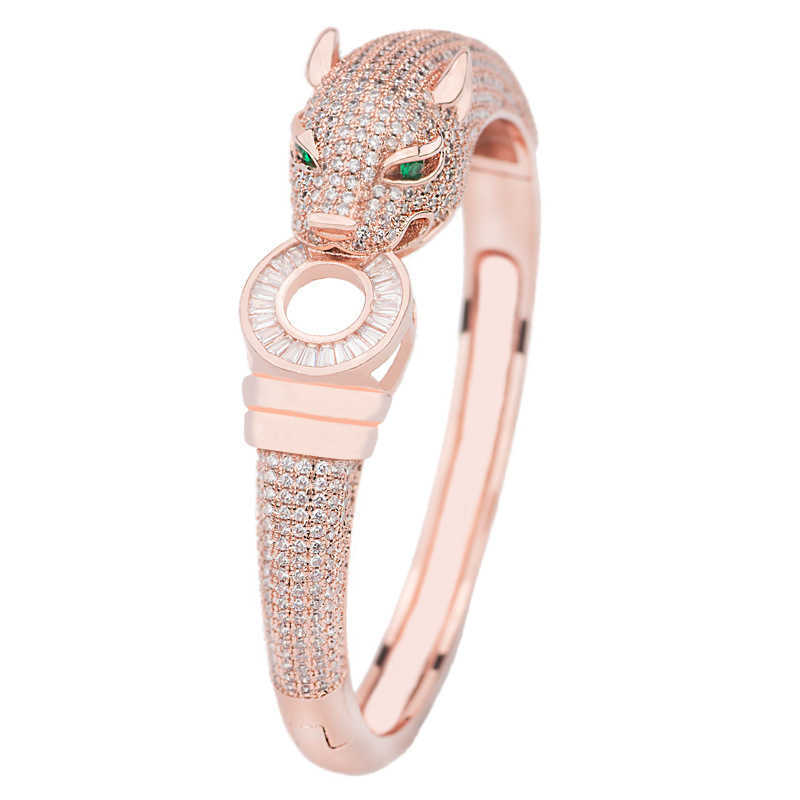 Classic brass gold plated leopard bracelet with zircon inlaid ring and jewelry bracelet 250615