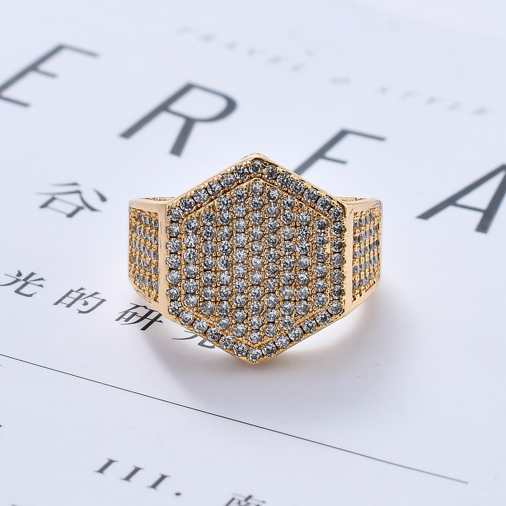 Luxury Moissanite Jewelry Hexagon Ring Hip Hop Bling Unique Trendy Couple Rings Iced Out Swag Pass the diamond tester