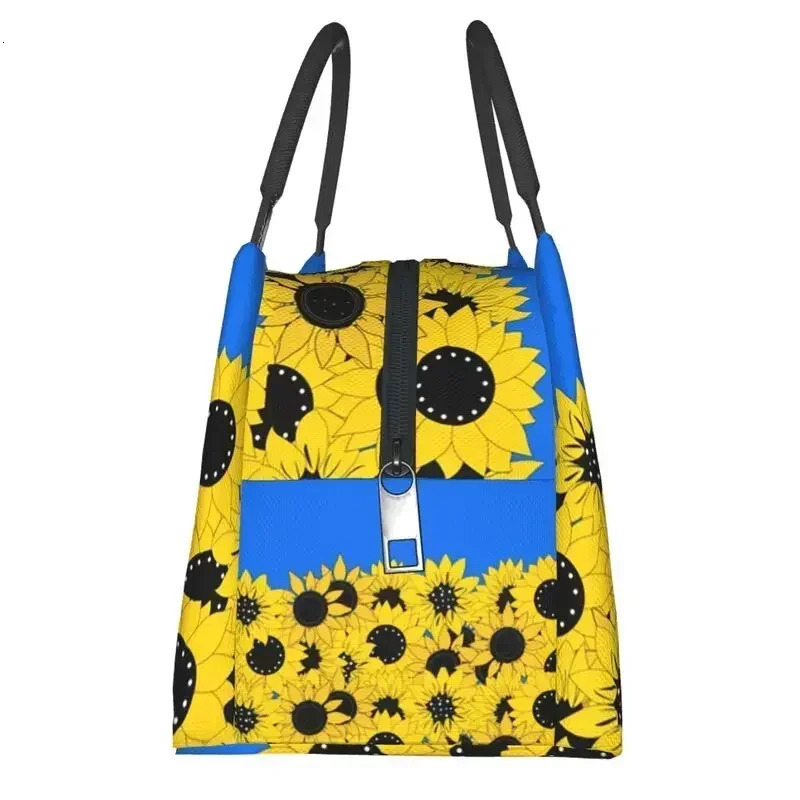 Blue Sunflower Printed Insulated Lunch Bags for Outdoor Picnic Flag Resuable Thermal Cooler Bento Box Women 250624