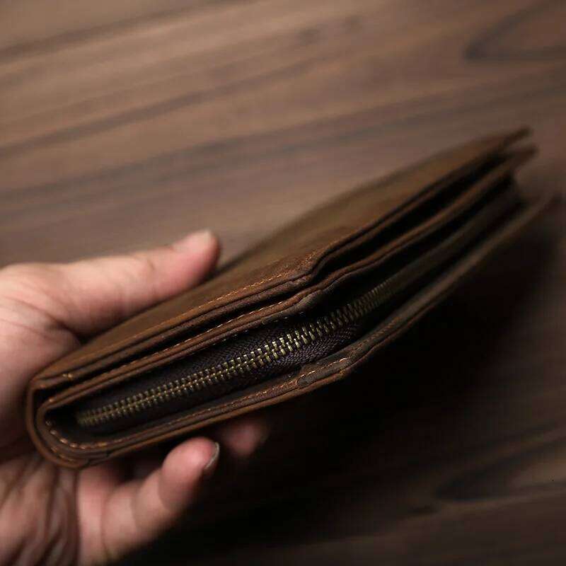 JLFGPJ Vintage Crazy Horse Men's Long Mobile Wallet First Layer Multi-card Genuine Leather Clutch Bag