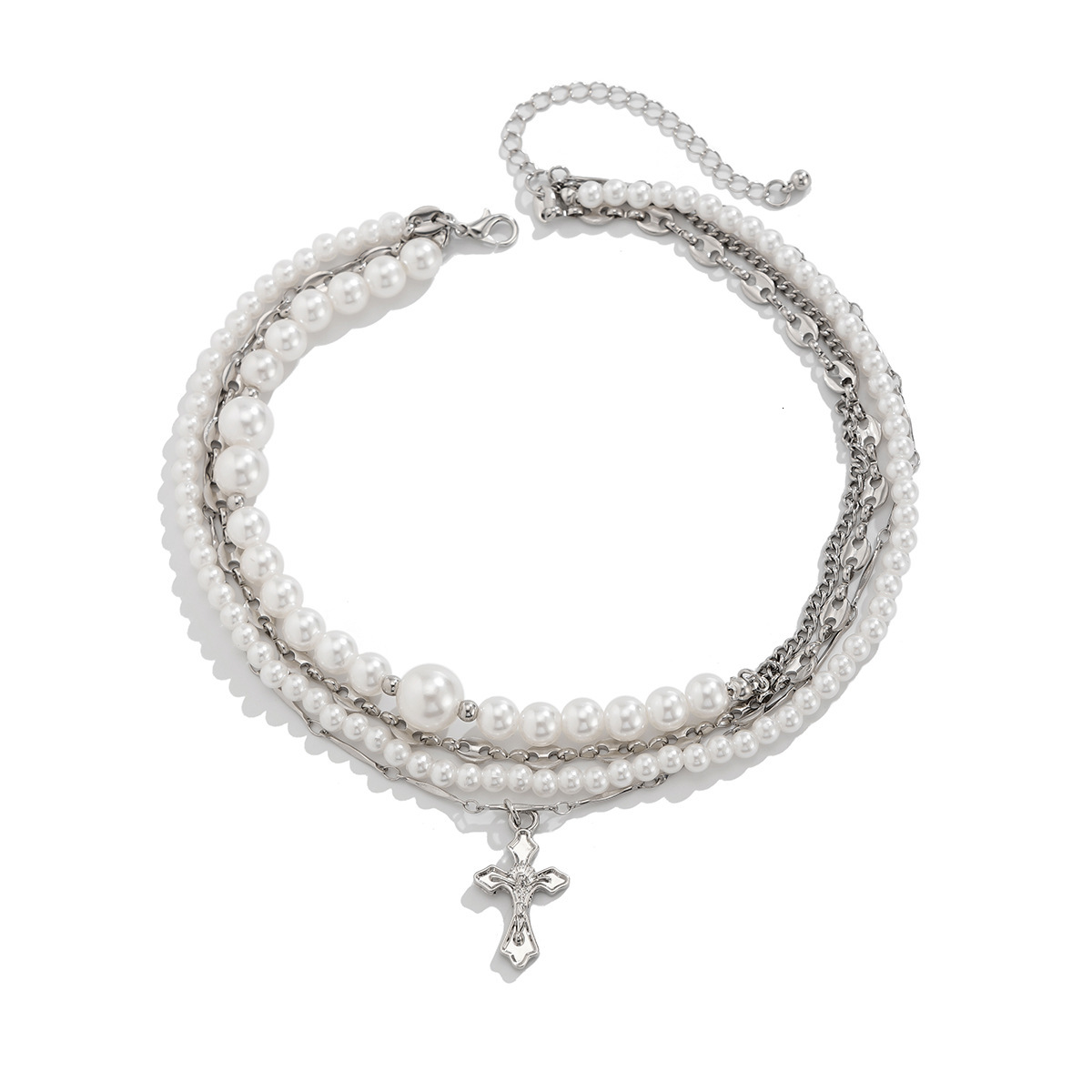 Multi-layer Imitation Pearl Handmade Choker Minimalist Personality Rivet Pendant Necklace Jewelry