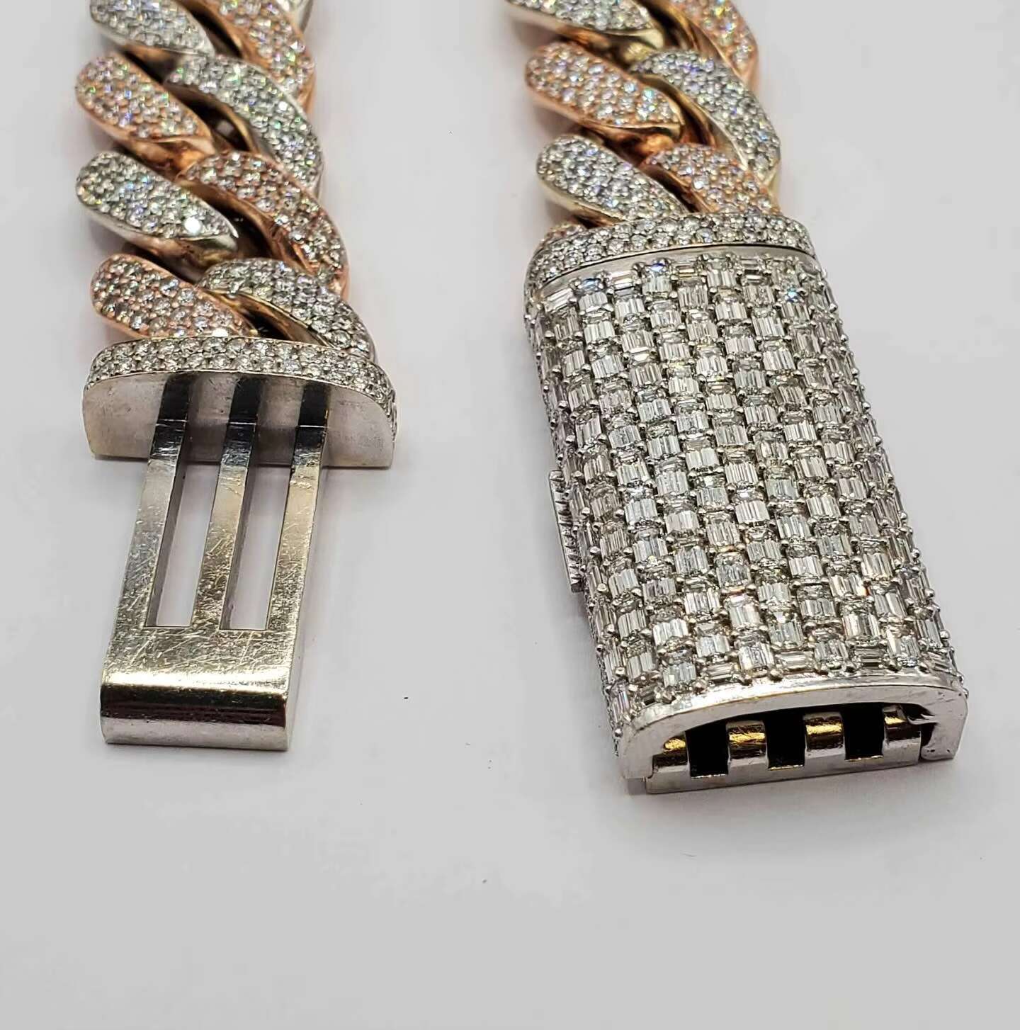 Custom Heavy Bling Moissanite Cuban Chain in 925 Sterling Silver Rose White Gold Plated Iced Design-for Party Occasions