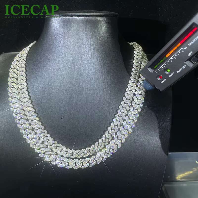 Hiphop Jewelry Moissanite Chain 10mm 12mm 2rows 925 Sterling Silver Pass Diamond Tester Cuban Link Chain Necklace for Men Gift