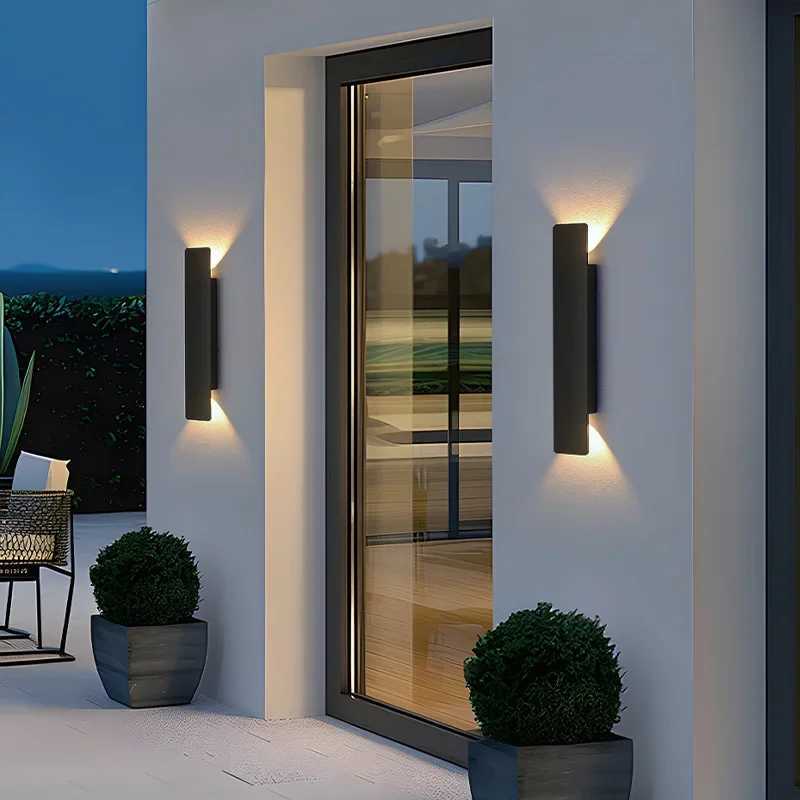 Outdoor Waterproof Wall Lamps Strip Aluminum Wall Lights 18W LED Black Wall Lamp Bedroom Exterior Outdoor Lighting FixturesXJ250624
