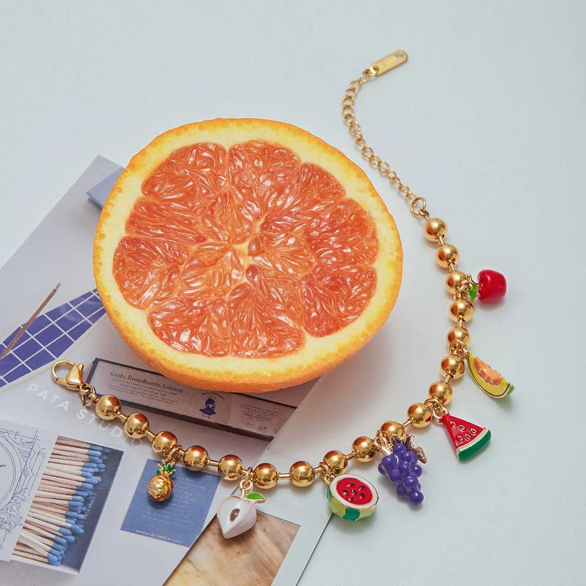 Youthway Trendy Color Summer Fruits Peach Grape Charm Bracelet Necklace For Women Waterproof Stainless Steel Jewelry Gift Party X250625