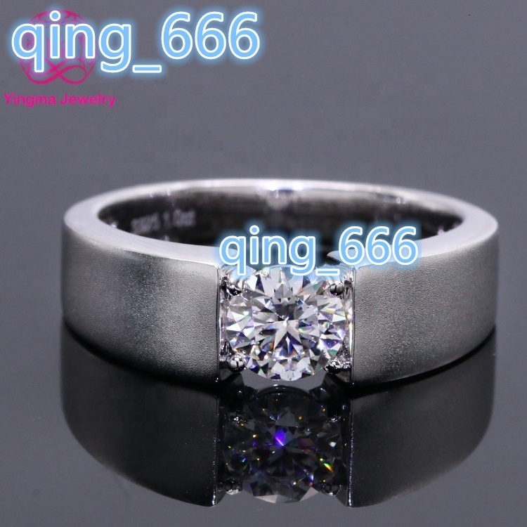 Classic 1ct Moissanite Man Ring 6.5mm Round Brilliant Cut White D VVS Moissanite Diamond Ring Hight Quality Men Silver Ring