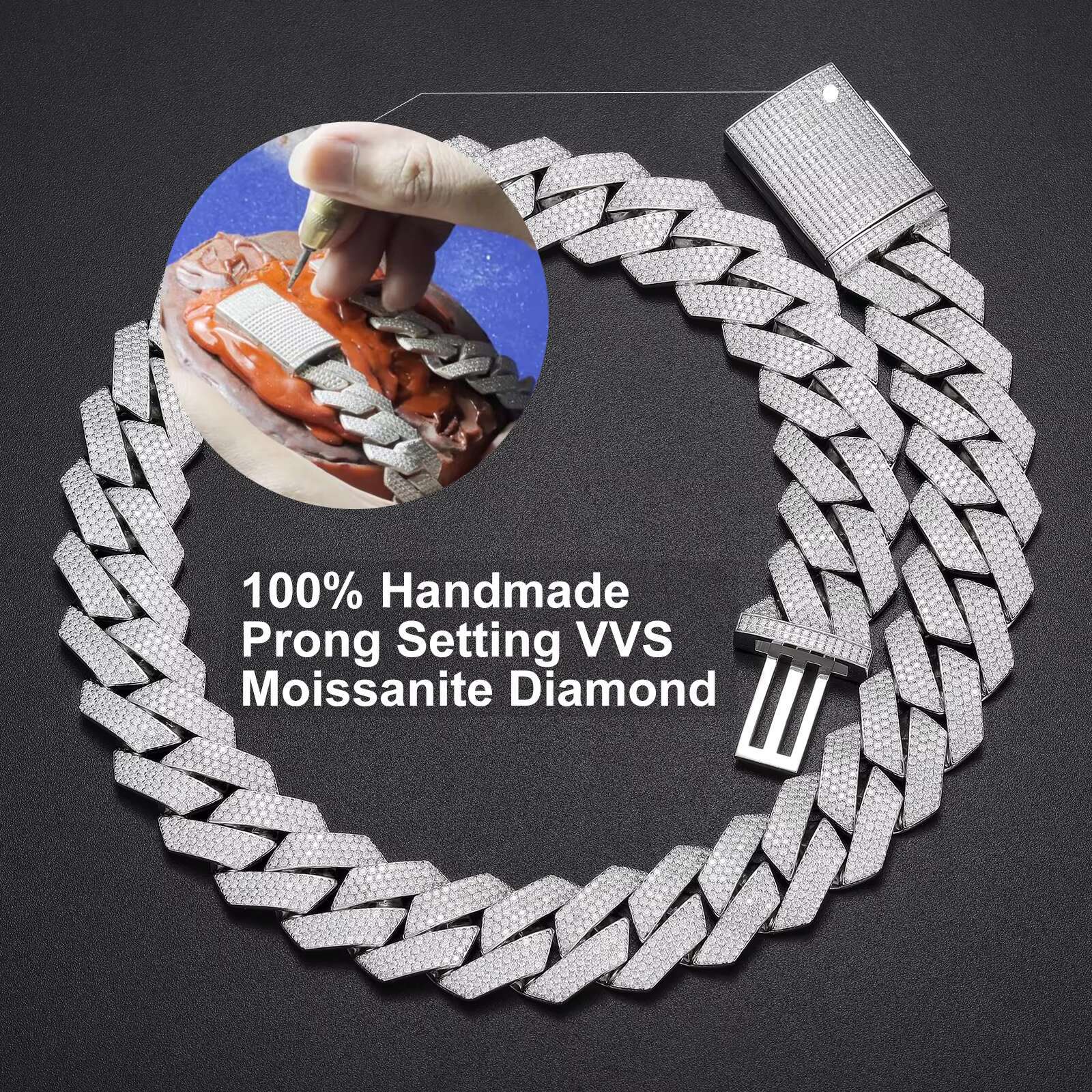 Ice Out Moissanite Diamond Cuban Chain HipHop Necklace Bracelet 14K 18K Gold Plated Cuban Chain for Men Jewelry