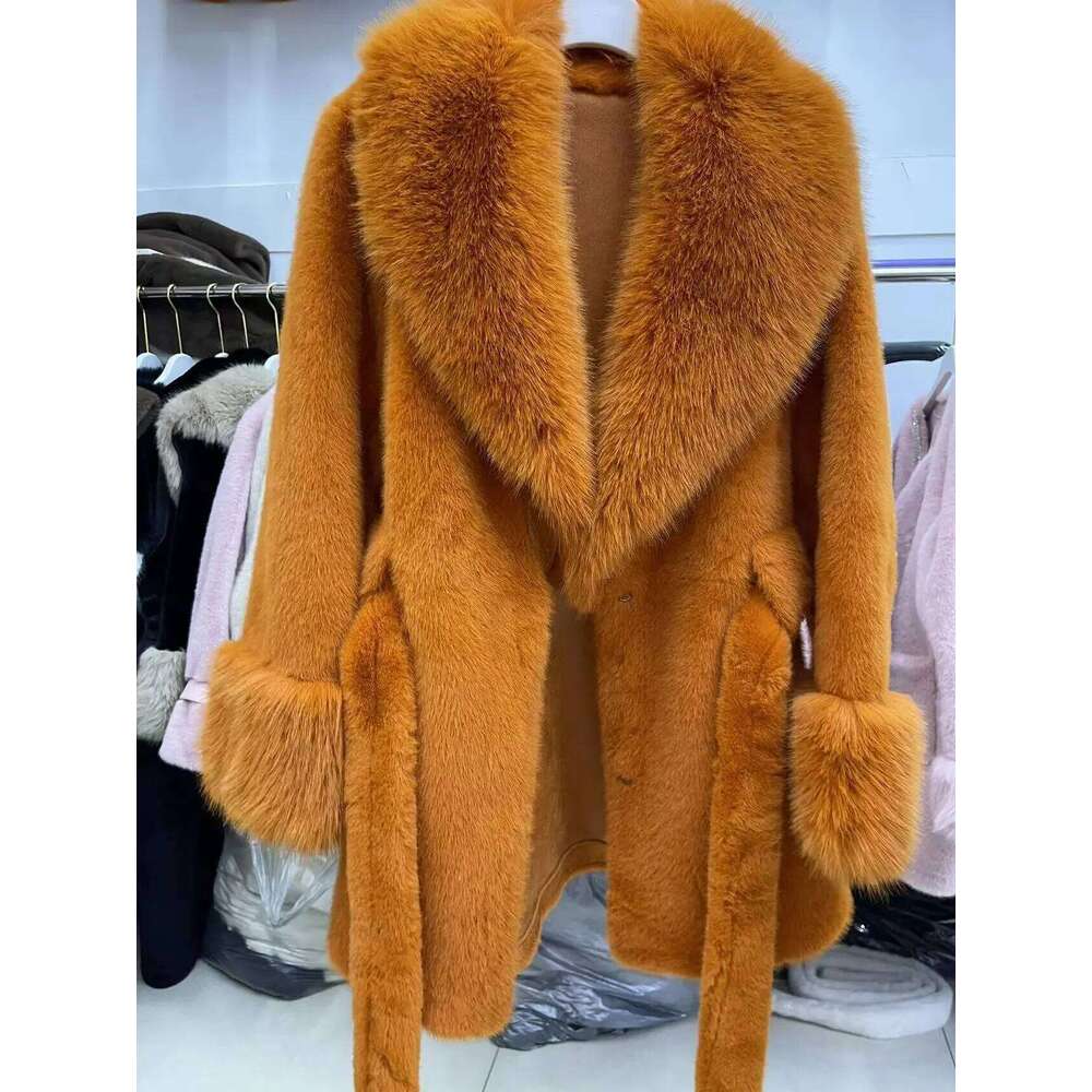 Coats Faux Fox Fur Women Long Turn Down Collar Maxi Warm Jackets Thick Elegant Coat Belt Outerwear Autumn Winter