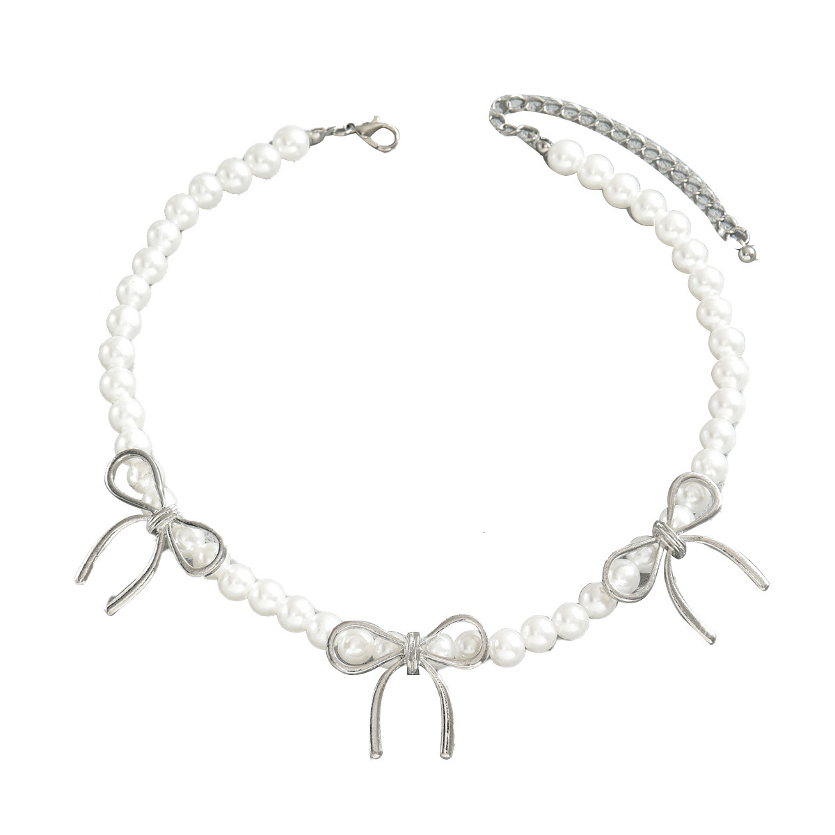 Fashion Women S Beaded Necklace Pearl Bowknot Design High End Clavicle Chain Choker