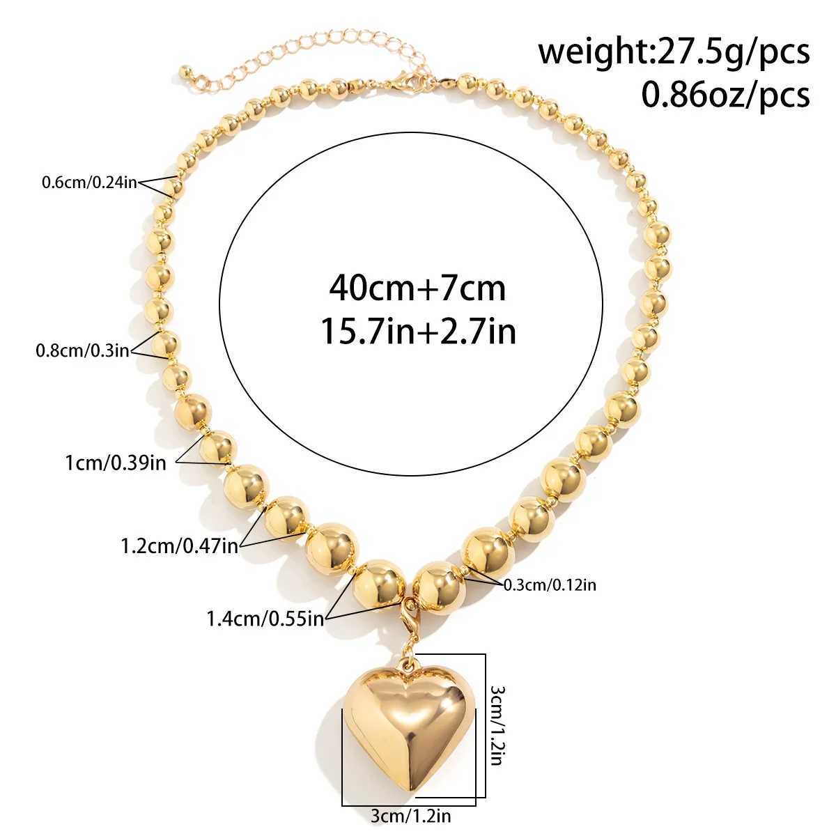 Big CCB Ball Beaded Chain and Heart Pendant Necklace for Women Trendy Choker Collar on the Neck Accessories Fashion Jewelry M250625