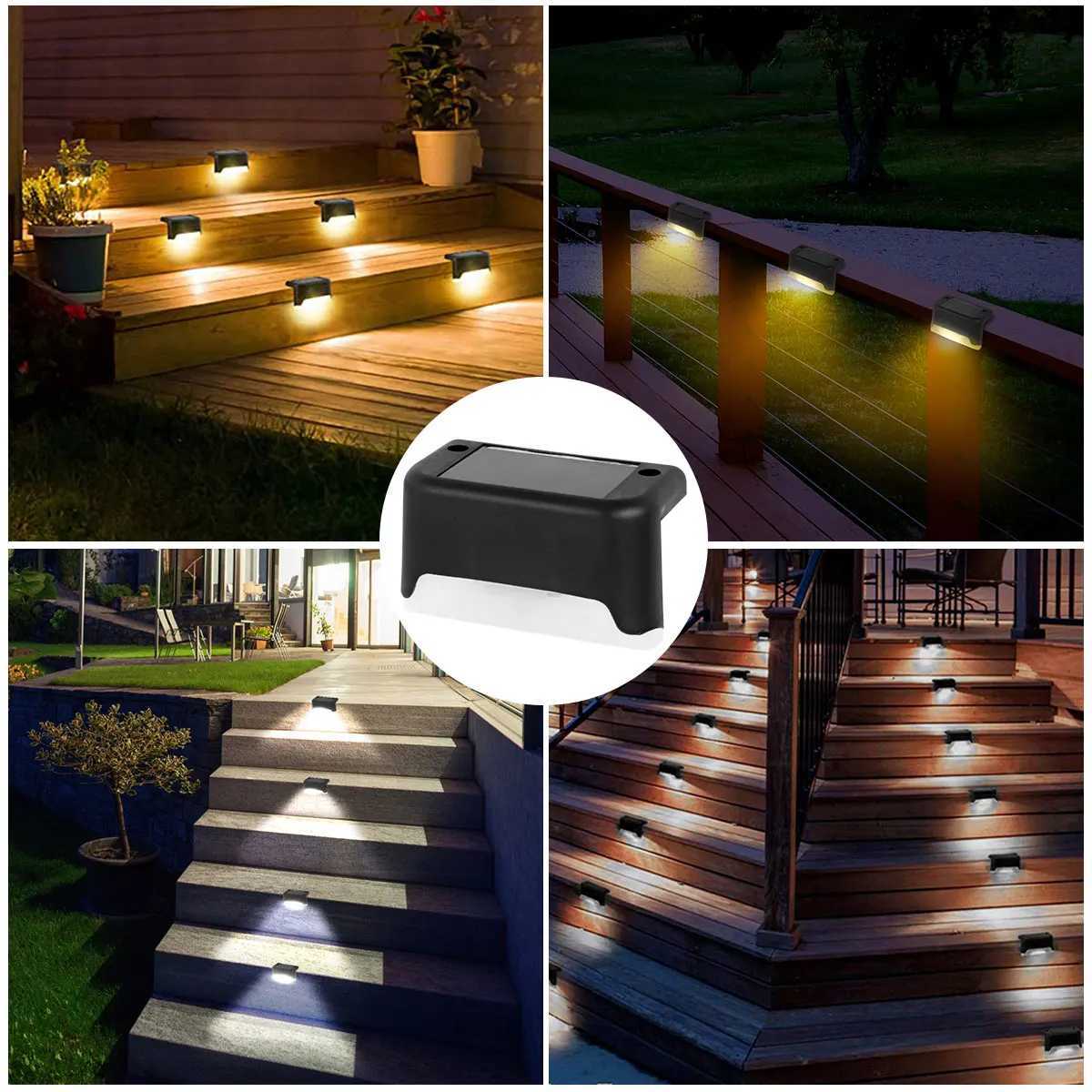 Warm White Solar Fence Lamp LED Solar Step Lamp Outdoor Step Light Waterproof Garden Decor Lamp for Patio Stairs Railing Pathway XJ250624