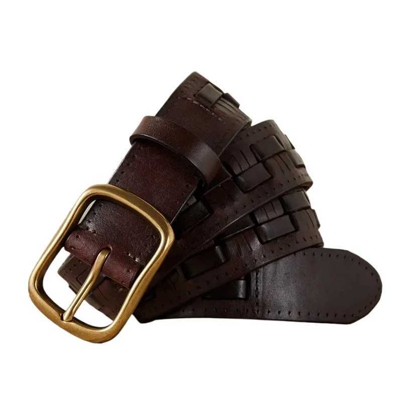Premium Quality Leather Belt for Men Handmade Braided Waistband with Retro Style Needle Buckle First Layer Cowhide Woven Belt W250625