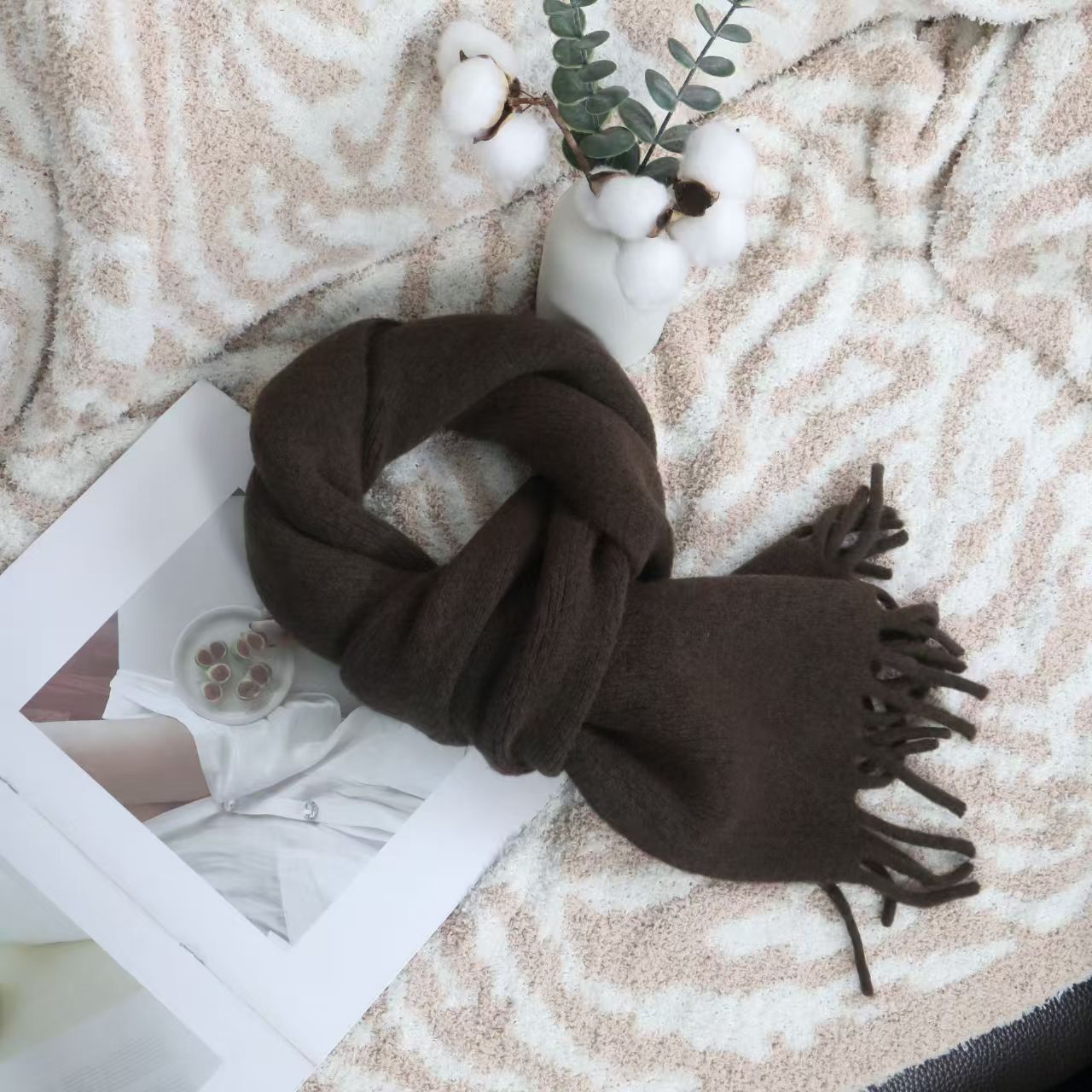 T1063 pure wool scarf female Korean hot sale winter high-grade tassel warm short small neck scarf couple