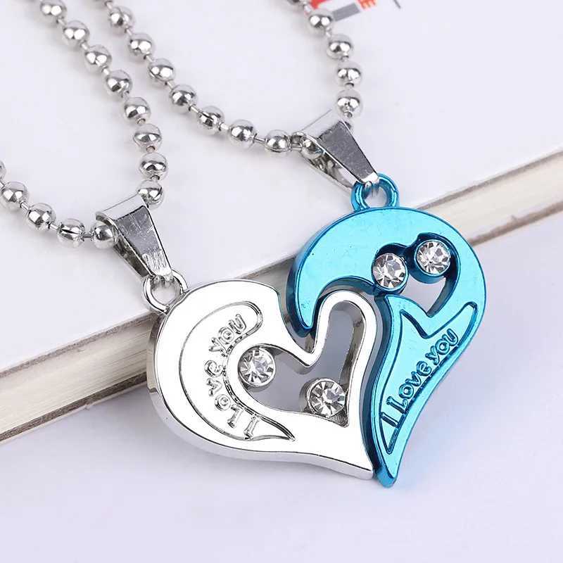 2Pcs/set Love Heart Couple Necklace For Women Men Two Colors Puzzle Hollow Zircon Heart Matching Pendant Valentines Day Gift V250625