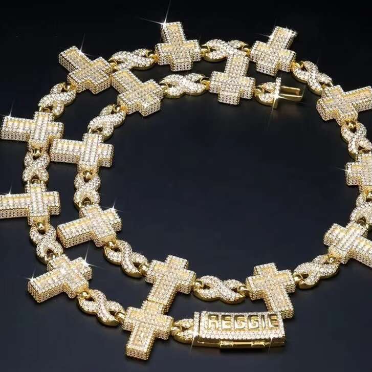 Luxury Rappers 20MM Iced Out Rose Gold Chain Emerald Cut Moissanite Cuban Link Chain Hip Hop Diamond Cuban Chain for Men