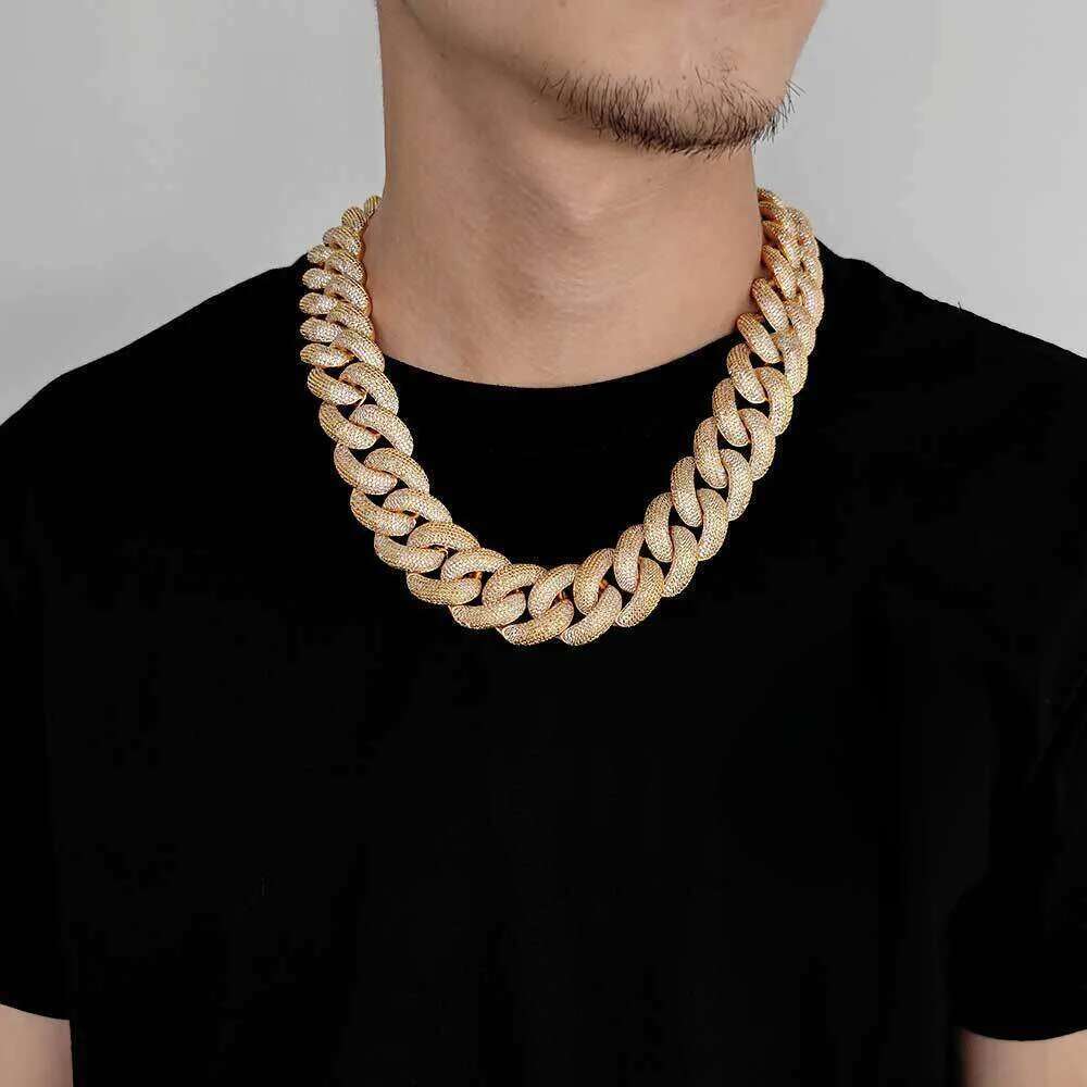 necklace moissanite chain 25mm Hip Hop Jewelry Chain Gold Plated Iced Zircon Miami Thick Cuban
