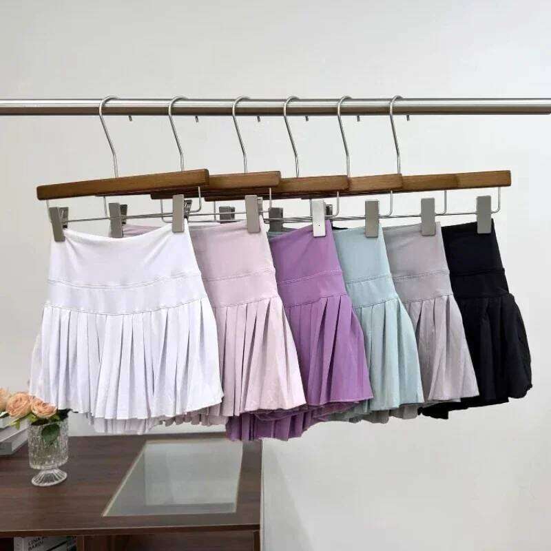 High waist pockets anti-slip quick dry stretch sports pleated trousers running fiess tennis badminton dance skirt