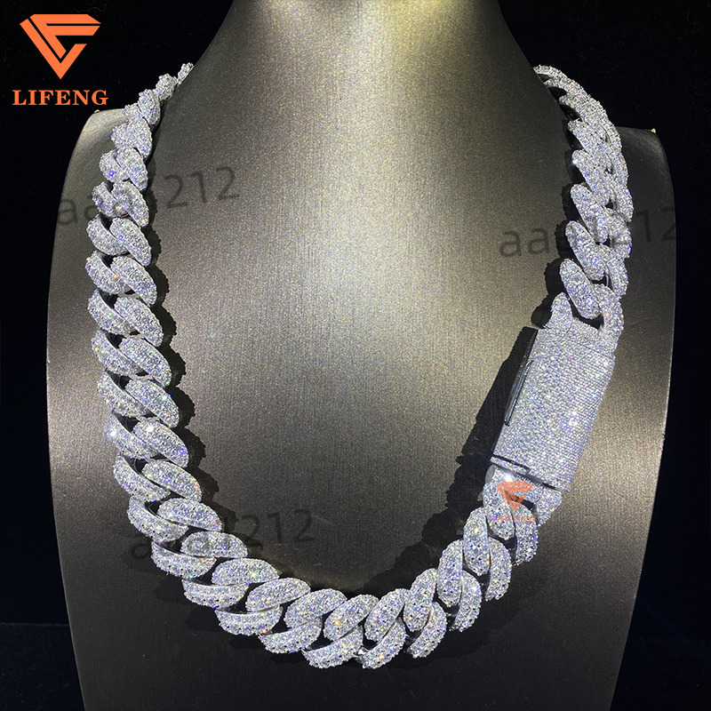 Custom Moissanite Chain 20mm Name Cuban Link Chain Iced Out Miami HIphop Moissanite Necklace 925 Silver Cuban Chain