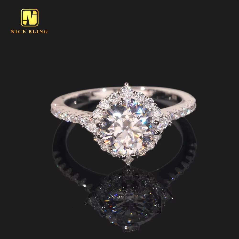 8mm 9mm Round Brilliant Cut Classic Jewelry Eternity Moissanite Engagement Ring for Women Wedding Ring 925 Silver Diamond Rings
