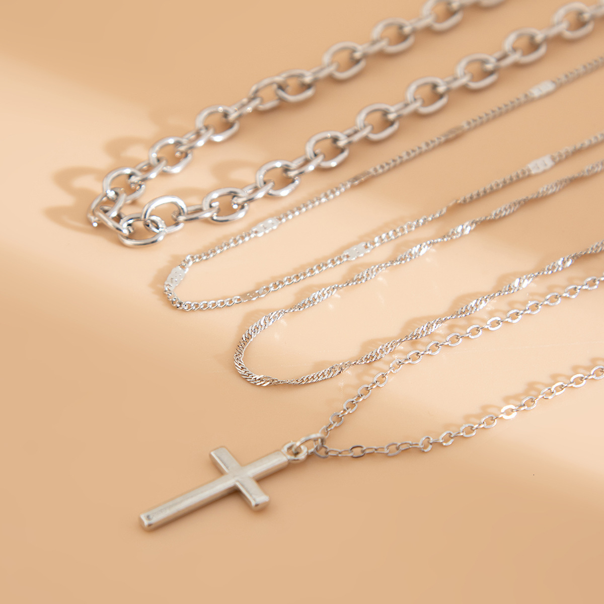 Hip Hop Ins Style Cross Pendant for Women Simple Crystal Personality Sweater Chain Necklace