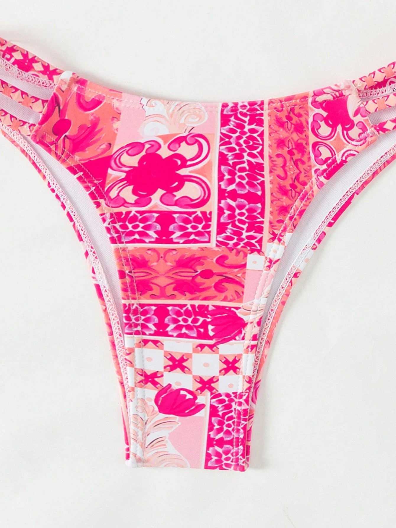 European and American ladies bikini pink print sweet senior adult high waist slim triangle swimsuit XJ250624