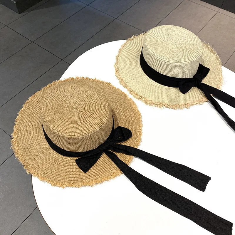 Womens casual ribbon straw hat Vintage tassel sun hats Visor cap for cycling fishing travel outdoor Sun girls 250624