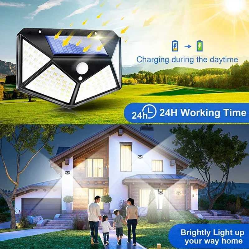 100 LED Wall Lights Outdoor Solar Lamp PIR Motion Sensor Solar Powered Sunlight Street Light for Garden Decoration XJ250624