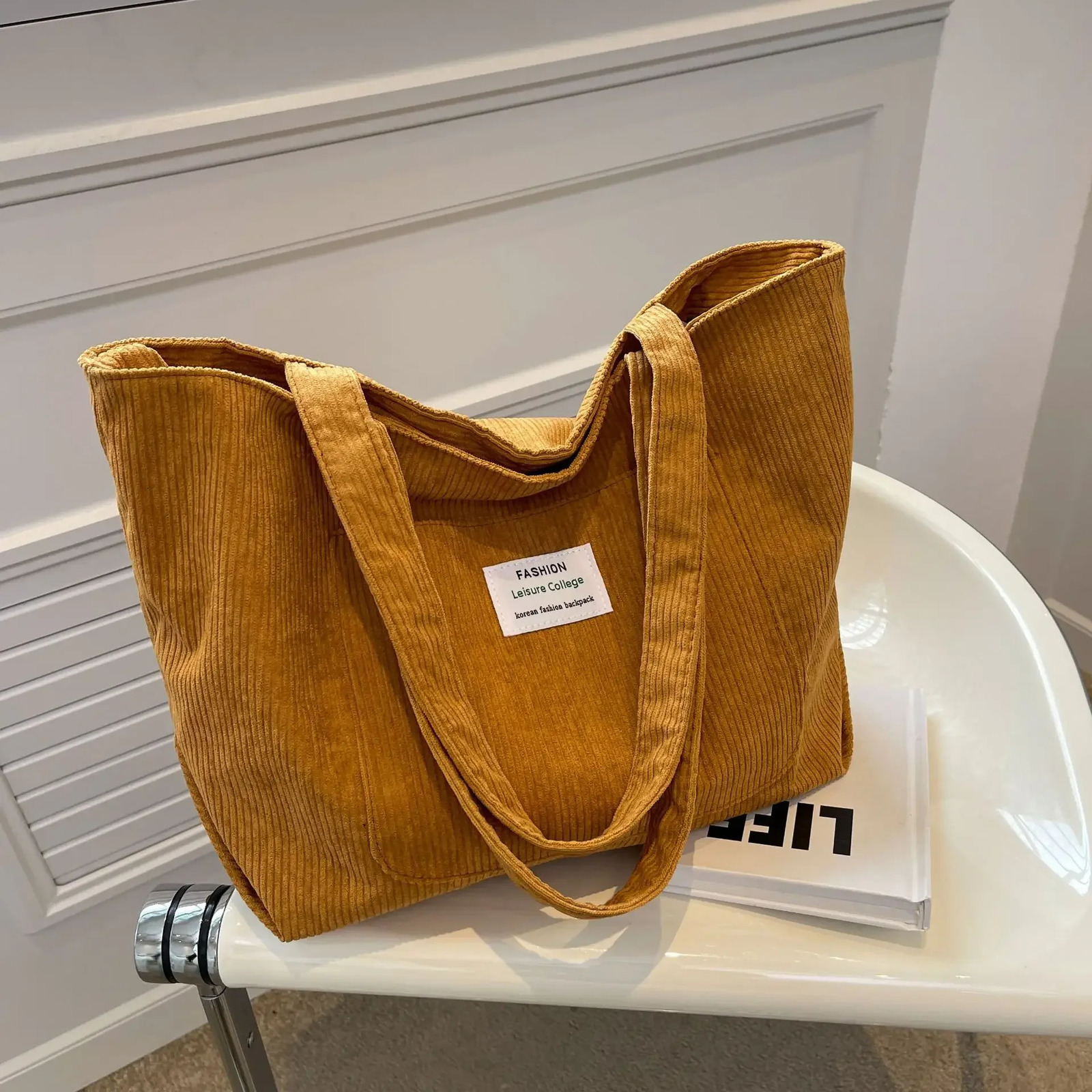 Leisure Corduroy Bag Womens Large Capacity Shoulder Bag Fashion Vintage Solid Color Handbags Large Capacity Shopper Bag 250624