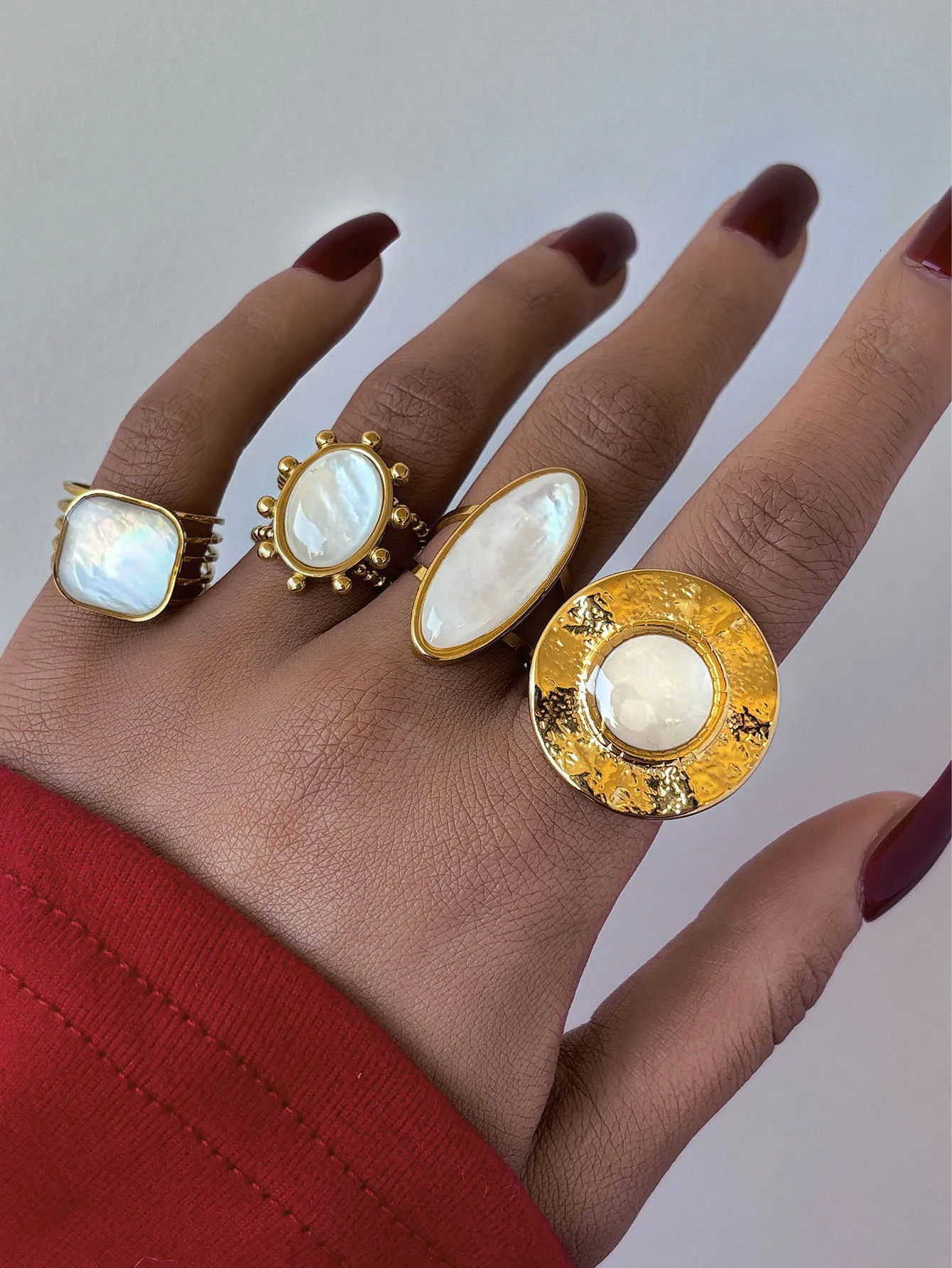 Fashion Shell Stainless Steel 18K Gold Plated Adjustable Opening Rings for Women Engagement Party Gift Temperament Jewelry 2025 250624