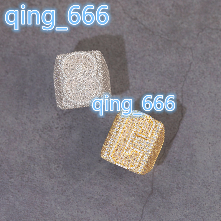 Fine Jewelry VVS Moissanite Cuban Ring 925 Sterling Silver Gold Plated Baguette and Round Moissanite Hip Hop Cuban Ring for Man