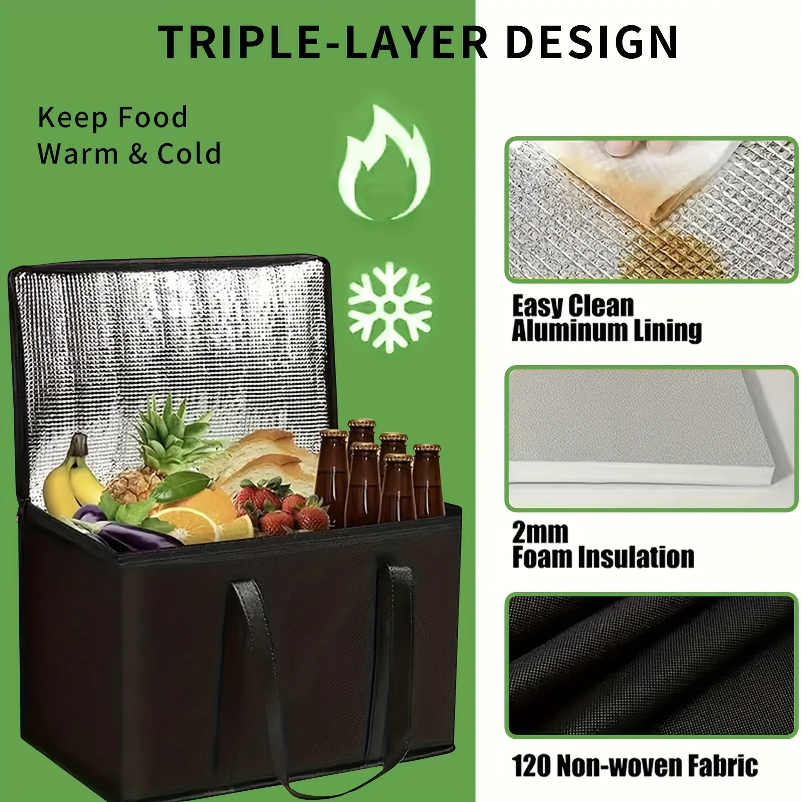 Large Capacity Insulated Grocery Bags Foldable Portable Soft Cooler Bag Lightweight Reusable Food and Beer Tote 250624