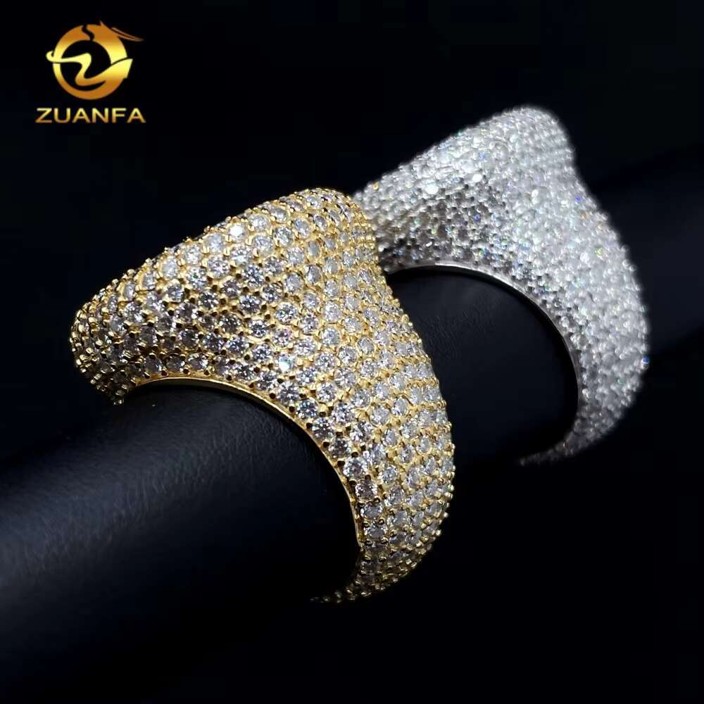 Wholesale Price Hot Selling Iced Out Jewelry Round Shape 925 Sterling Silver 18k Gold Plating Hip Hop Moissanite Diamond Ring