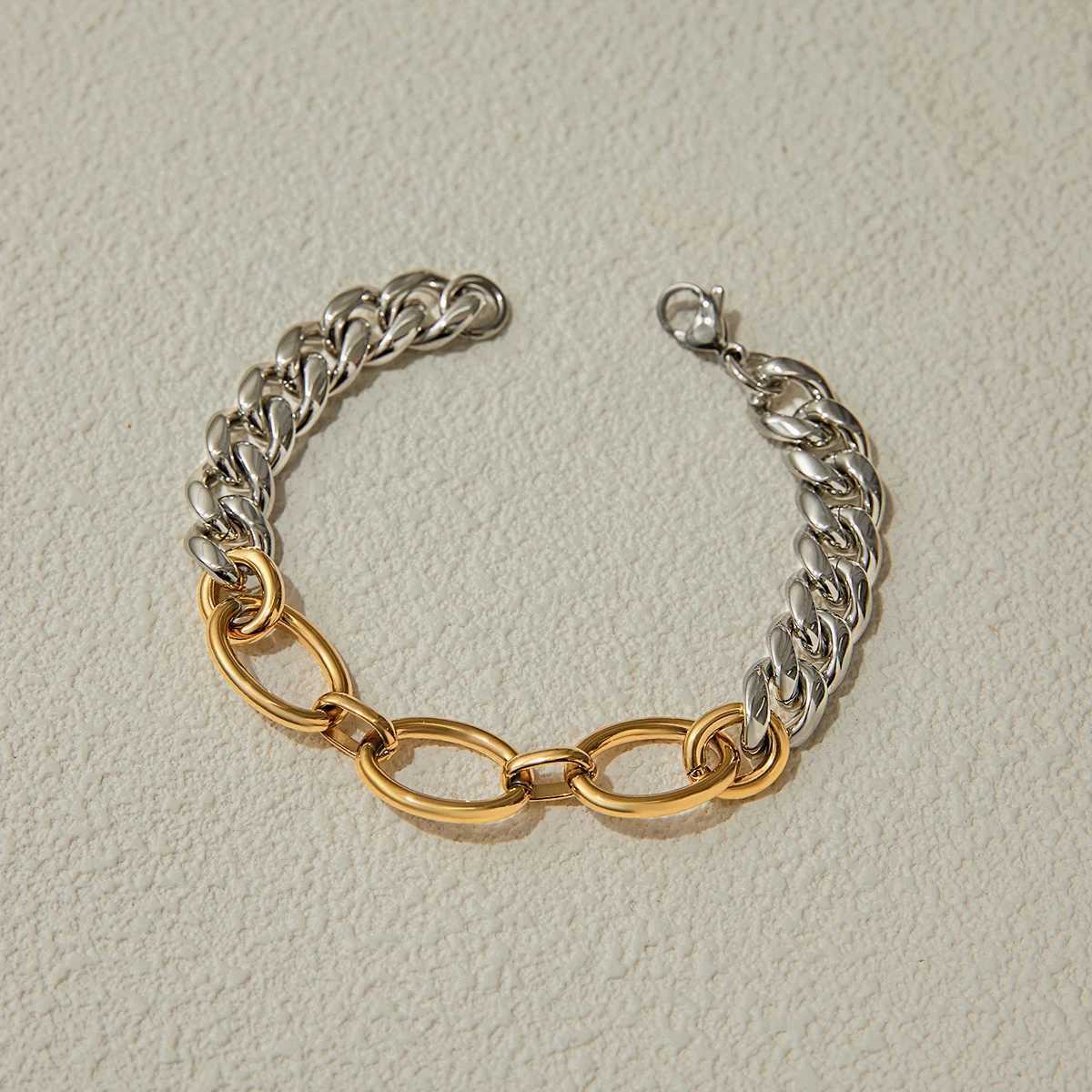 Youthway Gold Silver Patchwork Metal Chain Bracelet Stainless Steel Chain Fashion Jewelry Waterproof Rust Prntion Bracelet X250625