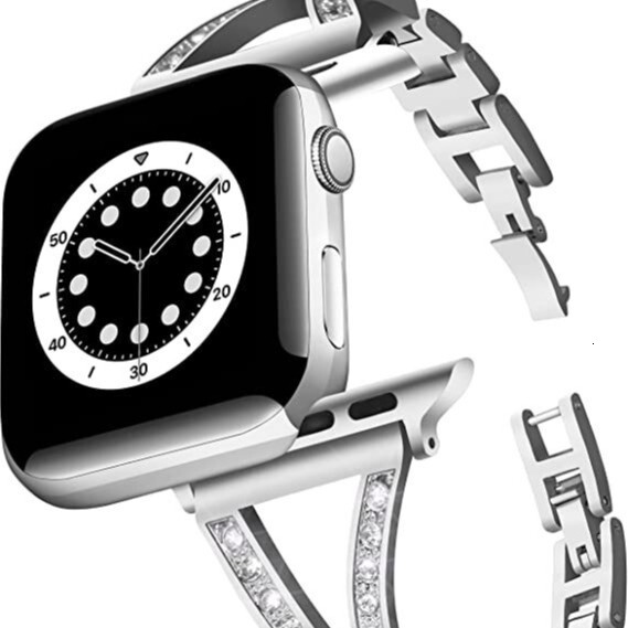 Luxury Premium Herringbone Rhinestone Stainless Steel iWatch Band High-End Elegant Bling Strap for Apple Watch Series 1-10