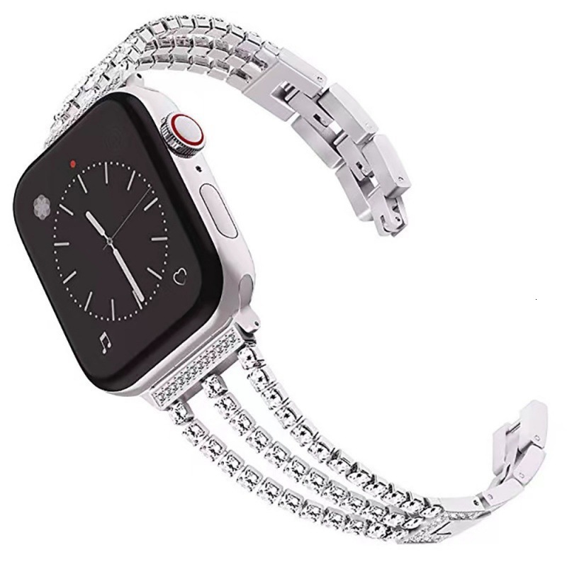 Luxury High End Metal Chain Style Individual Diamond Inlaid Watch Strap for Apple iWatch 4/5/6/7/SE/8 with Full Diamond Steel Band