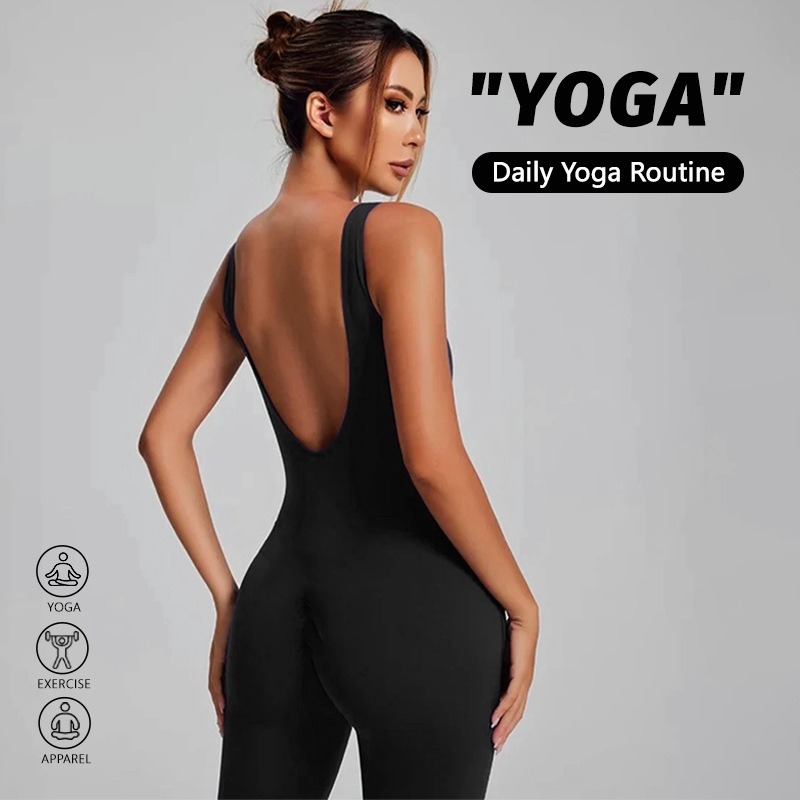 Sleeveless Deep-V Neck Jumpsuit with Postnatal Abdominal Tightening for Fitness Double Shoulder Straps & Hip Lift Support Jumpsuit