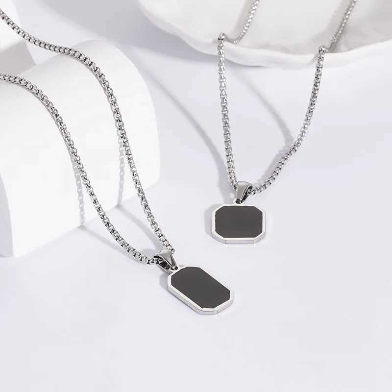 Causal Square Necklace for Men Boys Waterproof Black Resin Geometric Pendant Necklace Hip Hop Trendy Jewelry Gifts V250625