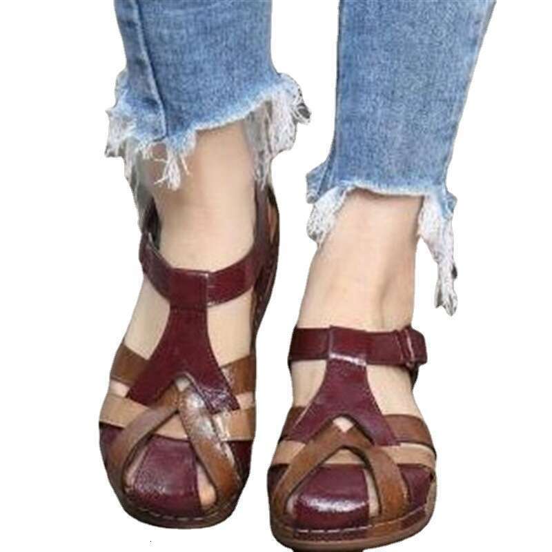 Plus Size Women's Shoes 2021 New Round Toe Wedge Cross Strap Sandals