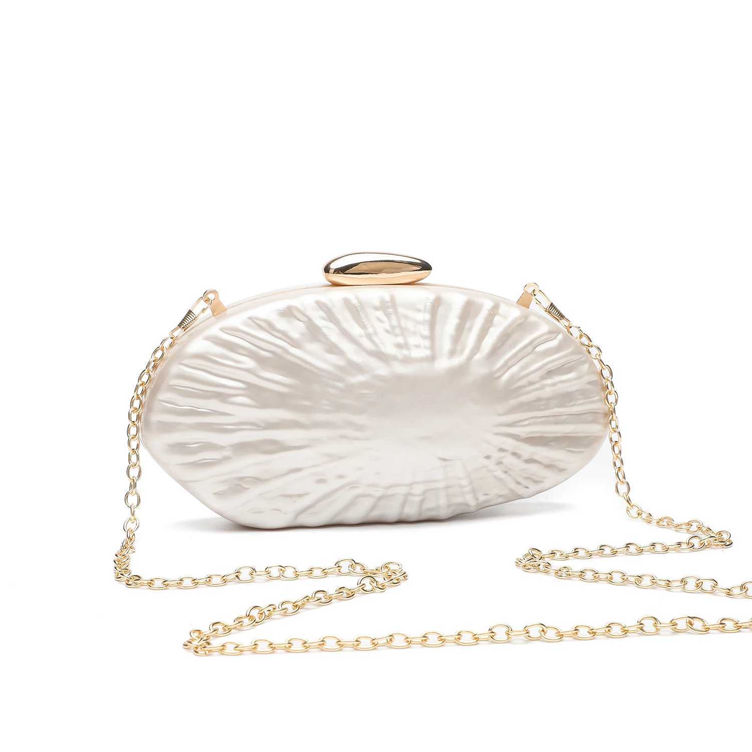 Sparkling Acrylic Shell Clutch Purse with Metal Chain Elegant Rhinestone Evening Bag for Women Wedding Party Prom M250625
