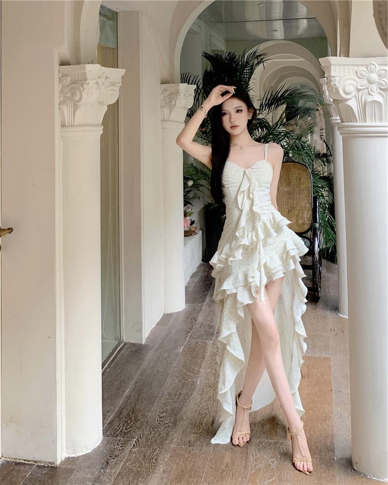 GG1609 French style suspender dress fairy seaside holiday skirt female summer