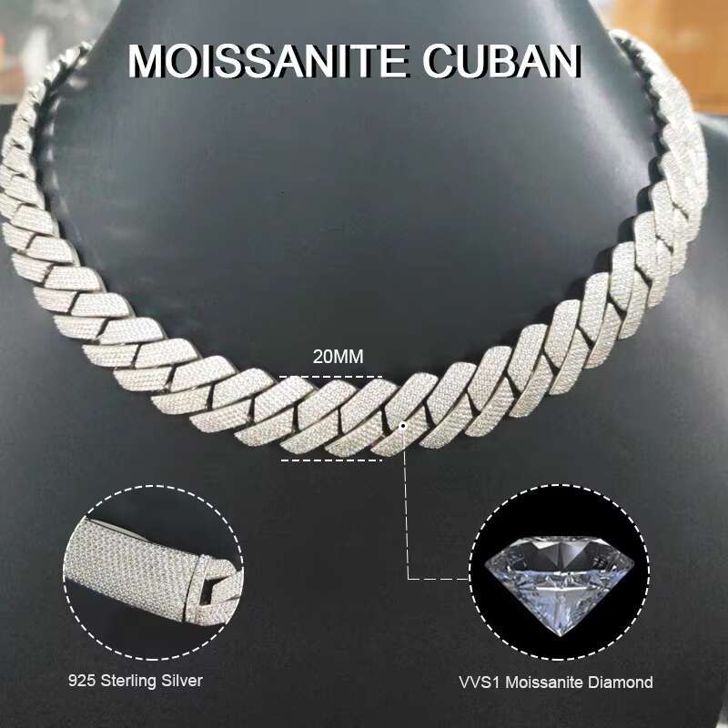 Ice Out Moissanite Diamond Cuban Chain HipHop Necklace Bracelet 14K 18K Gold Plated Cuban Chain for Men Jewelry