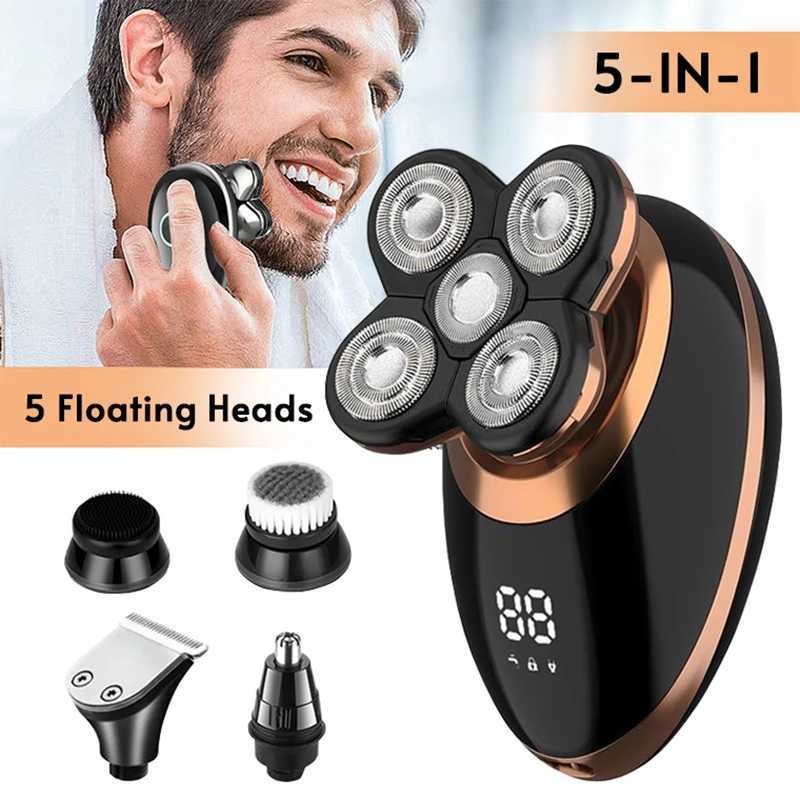 5 In 1 Electric Shaver for Men Bald Head Hair Clipper Nose Trimmer Floating 5 Blade Heads Shaving Beard Knife Rechargeable Razor W250625