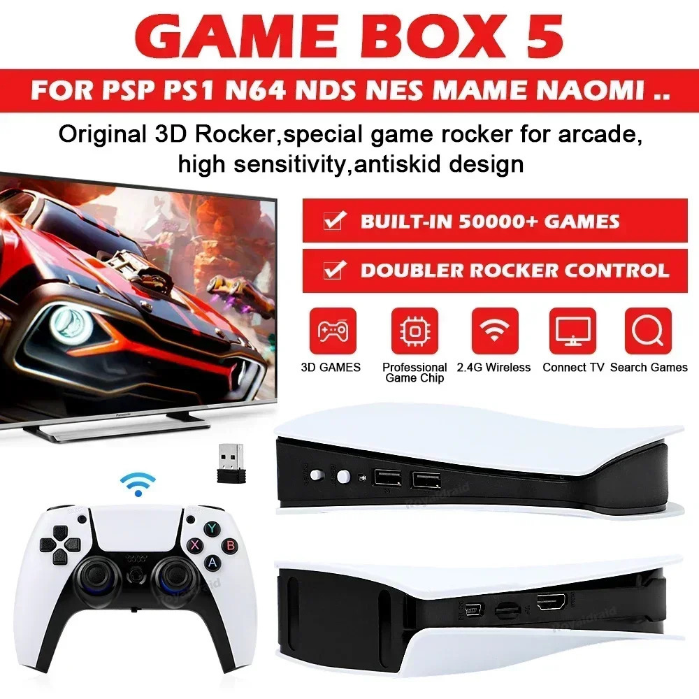 GB5 Video Game Console 256G 50000 Retro Games HDTV Box 5 with Two Gamepads 45 Emulators For PS1PSPNDSN64 Gaming Stick 250612