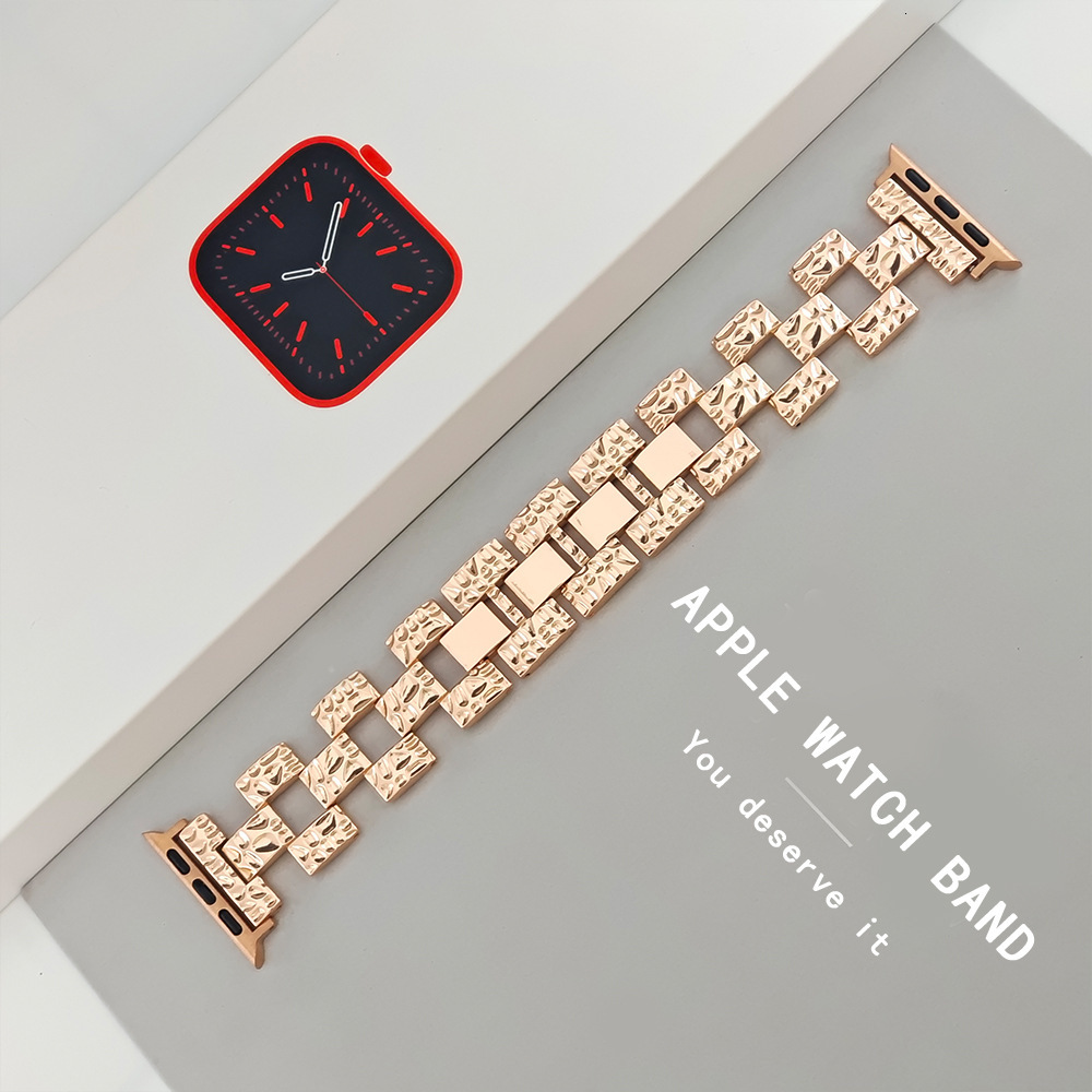 Fashion Trendy Stone Grain Texture Metal iWatch Band Premium Designer Stainless Steel Strap for iWatch Series 1-9 Stylish Luxury Wristband Wholesale