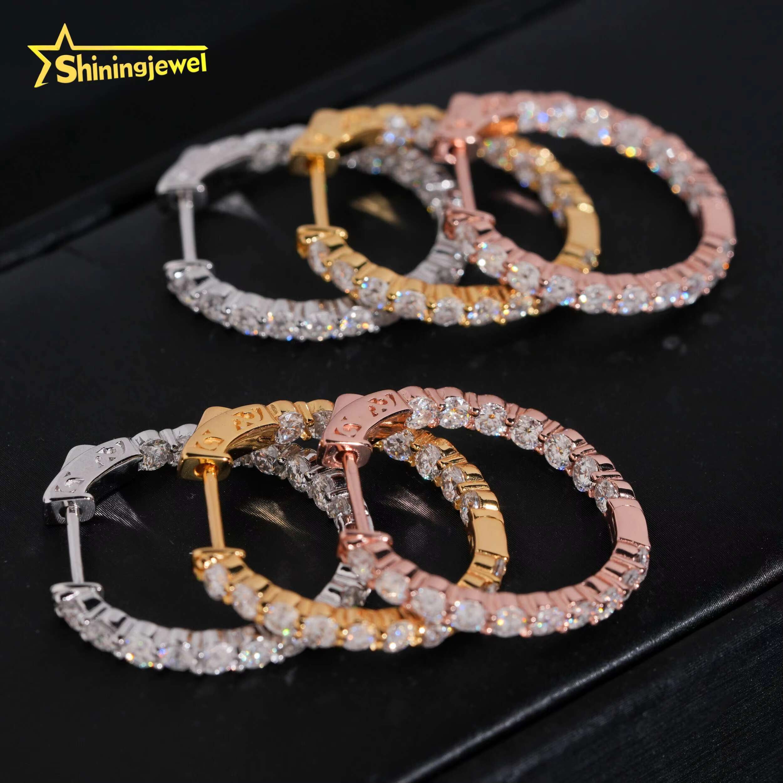 Hip Hop Jewelry 925 Sterling Silver Gold Plated VVS Moissanite Earrings GRA Certificated Women Iced Out Diamond Hoop Earrings