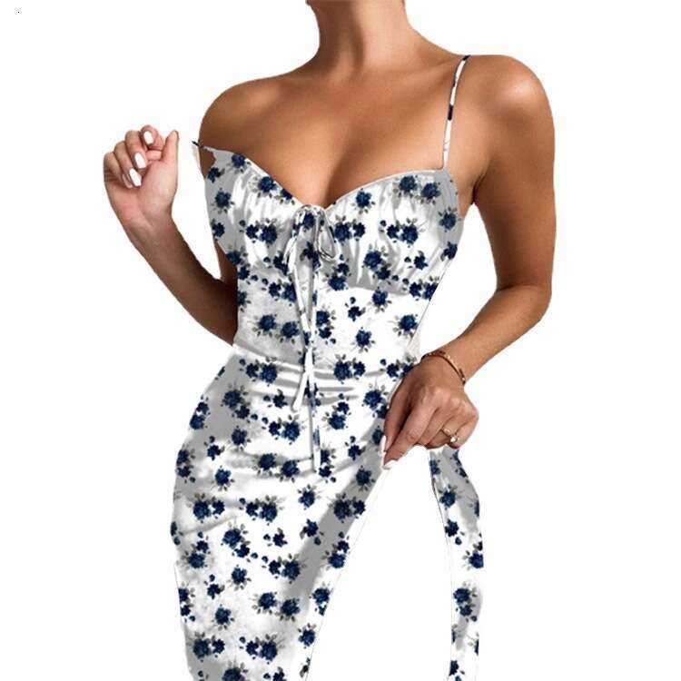 Women's Clothing Spring New Printed Strap Style Sexy Split Long Dress B5