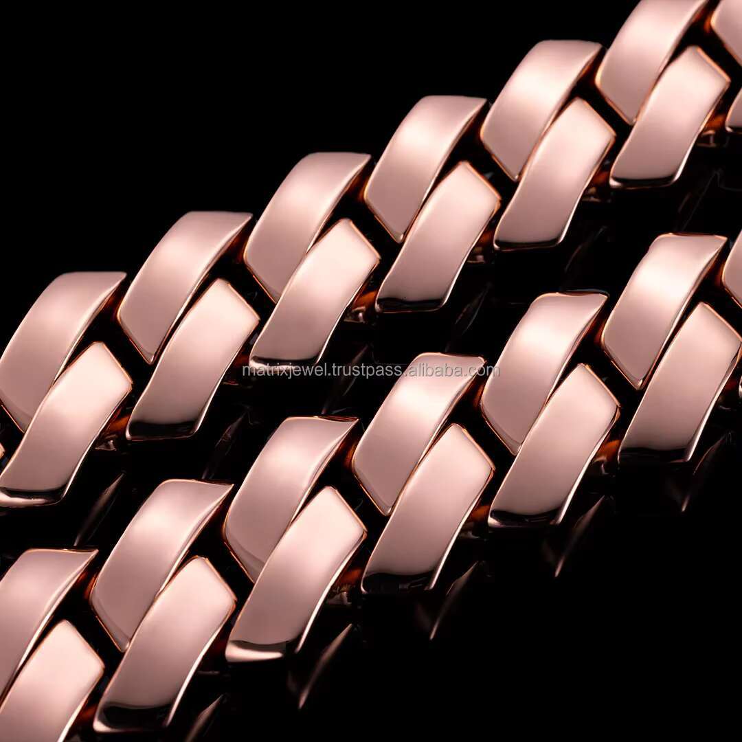 Exclusive Hip Hop Trendy Rose Gold 20mm square Shape Cuban Chain with Customized Clasp with Premium Moissanite Diamond Setting